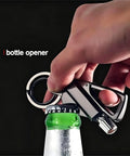 Hand using Ultimate Reusable Waterproof Survival Lighter With Multitool Keychain And Bottle Opener For Outdoor Camping Hiking And Emergency Kits