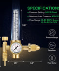 Front view of VIVOSUN brass argon/CO2 regulator with flow meter and pressure gauge (CGA580 inlet)