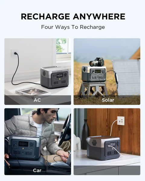 River 2 Max Portable Power Station With 512Wh LiFePO4 Battery, 1000W Peak Output, 1 Hour AC Fast Charge recharging options