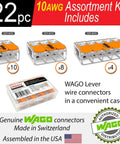 Lever Nuts 221 61x 10 AWG Wire Connector Assortment Kit, 22 Piece Splice Kit For Solid And Stranded Copper Wires image