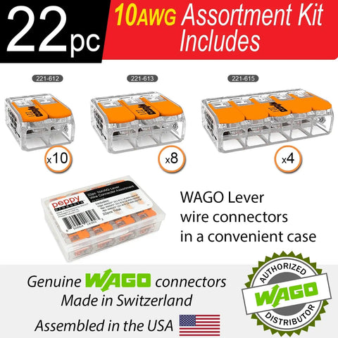 Lever Nuts 221 61x 10 AWG Wire Connector Assortment Kit, 22 Piece Splice Kit For Solid And Stranded Copper Wires image