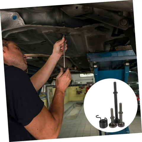 Mechanic using Heavy Duty Air Hammer Drift Set with Pin Punch and Rivet Kit for auto body repair under car