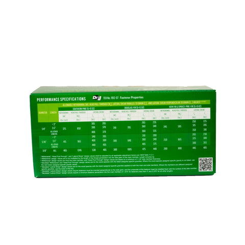 Performance specifications for Heavy Duty Exterior Wood Lag Screws 1/4 X 2-1/2 Inch Structural Bolts features and data.