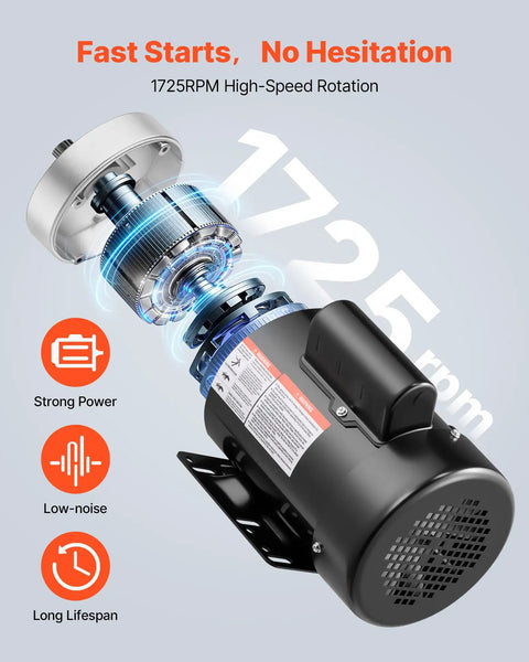 Beefy 1HP Air Compressor Electric Motor With 1725 RPM CW CCW Rotation 5/8 Inch Shaft 56 Frame design showing internals