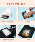 Step-by-step process using 11x17 Inch Dark Fabric Heat Transfer Paper For Inkjet Printers Pack Of 10 Sheets For Iron On Or Heat Press Transfer