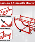 Heavy Duty Drum Dolly For 55 Gallon Barrels, 600 Pound Steel Cart With Smooth Glide Casters, Retractable Dump Lever And Comfort Grips showing ergonomic design and comfort grips.