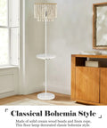 Cozy Boho Birch Wood Beaded Floor Lamp With USB Type C Port And Outlet, 58 Inch Tall Reading And Side Table Lamp in a room