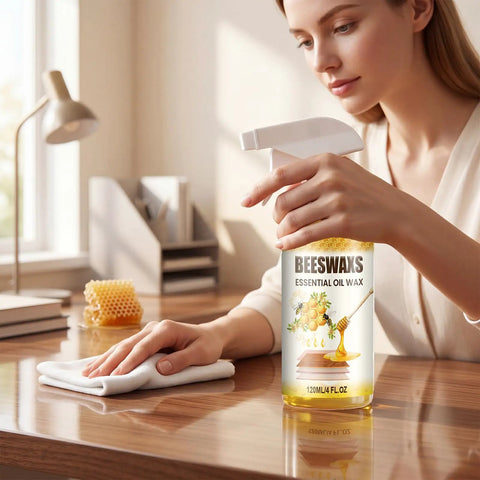 Natural Beeswax Furniture Polish Spray For Wood Tables And Cabinets Restores That Top Shelf Shine and helps to clean a wood table.