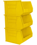 Stackable Plastic Storage Bins Three Pack For Garage Pantry And Craft Room Organization Built To Take A Beating Holds Up To 75 Pounds Each Space Saving Yellow Bins Measuring 18 By 16 By 11 Inches