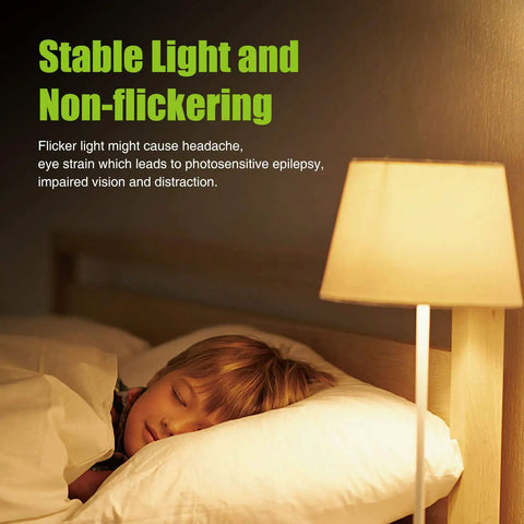 Child sleeping under soft light from Amber A19 Light Bulbs 9W 60W Equivalent Blue Light Blocking Soft Warm Glow 1800K lamp