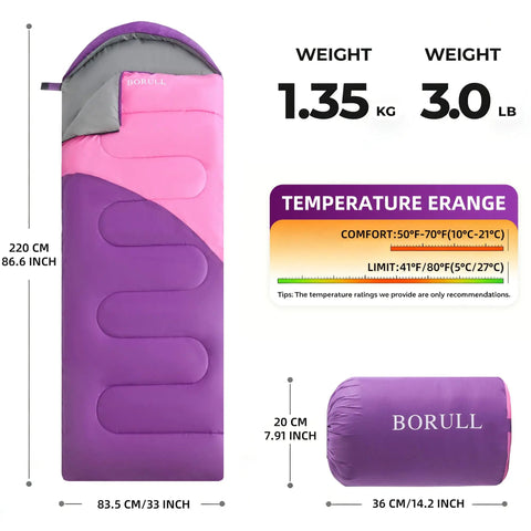 Lightweight Sleeping Bag For Kids And Adults, Ideal For Backpacking And Scouts, Compact Yet Roomy 33 By 86.6 Inches, shown flat and packed
