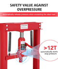Beefy 12 Ton Hydraulic Shop Press With Movable Plate And 8 Hole Adjustable Height For Heavy Duty Bending and Bearing Removal