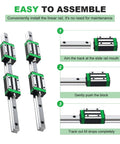 Two HGR20 200mm Linear Guide Rails With Four HGH20CA Carriage Blocks installation steps and features for DIY CNC projects.