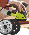 Solid Build 5 Inch Hook Loop Orbital Sander Metal Pad Compatible With Ryobi RS240 RS280 RS290 8 Hole Backing Plate in use on wood.