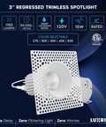 Trimless 3 Inch Led Recessed Ceiling Lights Featuring A Seamless Plaster Edge, Dimmable 15 Watt Spotlights on display with perforated design.