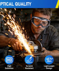 Man wearing Anti Fog Safety Goggles That Fit Over Glasses Adjustable Strap ANSI Z87.1 using grinder with sparks flying