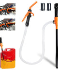 Heavy Duty Battery Powered Fuel Transfer Pump Delivers 2.4 GPM Smooth Flow For Gasoline And Diesel Zero Cord Hassles, includes nozzle and hose.