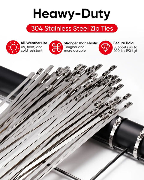 52-Piece 304 Stainless Steel Zip Tie Kit With Unlock Tool And Industrial Scissors, 11.8 Inch Self-Locking Cable Ties