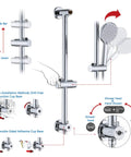 10 Inch Rain Shower Head With Handheld System And 24 Inch Drill Free Sliding Bar installation diagram in chrome finish