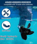 Volvo Penta SX Drive Aluminum Outboard Propeller in water, 14.25 inch diameter, 19 pitch, 4 blades, right hand rotation.