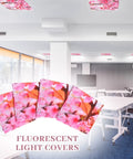 Four Pack 4 x 2 Feet Magnetic Fluorescent Light Covers With Cherry Blossom Decor displayed in a classroom setting.