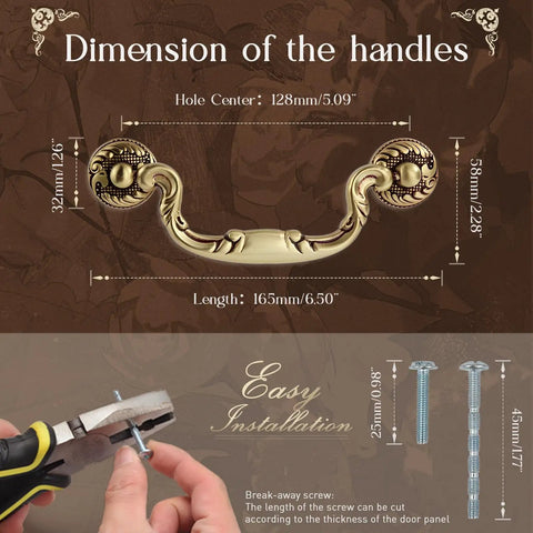 Real Deal Solid Brass Drop Bail Handles Two Pack 5 Inch Vintage Cabinet Pulls Antique Copper Finish hand-painted red dimensions diagram