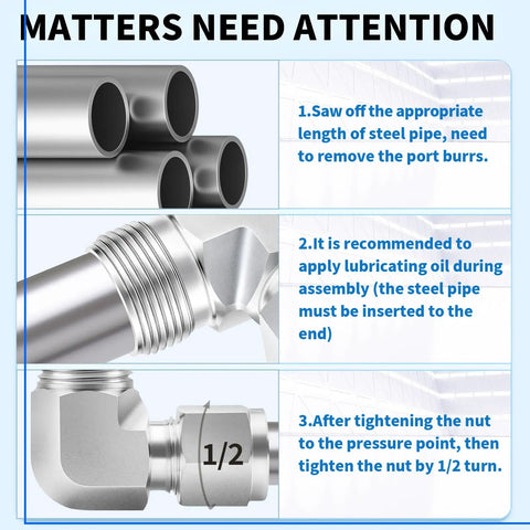 304 Stainless Steel 3/8 Inch Tube OD To 1/4 Inch NPT Male 90 Degree Elbow Compression Fitting with assembly instructions
