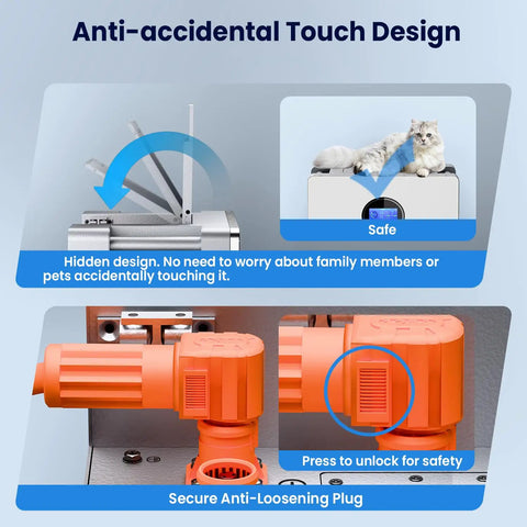 Built Tough 48V LiFePO4 Battery Delivering Rock Solid 32kWh Energy Storage features anti-accidental touch design and secure plug.
