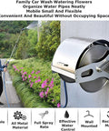 Smooth As Butter Wall Mounted Retractable Garden Hose Reel With Heavy Duty Stainless Steel Cart For Easy 30 Meter Storage Totally Legit Heavy Build, showcased with woman watering flowers.