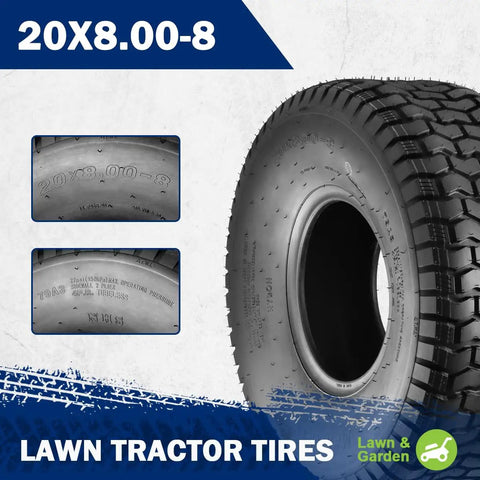 20x8.00-8 Lawn Mower Tires Set Of 2 Tubeless 4 Ply Riding Lawn Tractor Tires with 965 Lb Capacity Non Highway Replacement