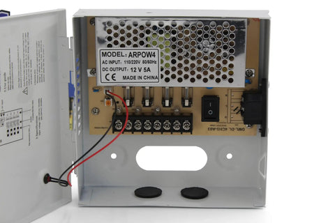 Inside view of 4 Channel 12V DC Power Supply Box With Individually Fused Ports Delivering 5 Amps Per Channel For CCTV, LED And All 12V DC Devices