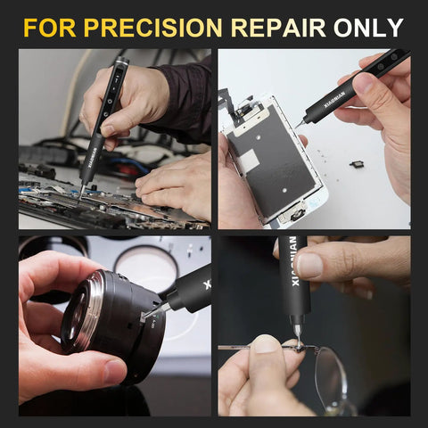 Compact 76 In 1 USB Charged Electric Screwdriver Kit used for repairing electronics, phones, cameras, and watches with precision.