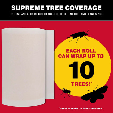 Tree Shield Insect Barrier For Lantern Fly And Ant Traps, Heavy Duty Outdoor Adhesive Traps roll with insect icons, covers 10 trees