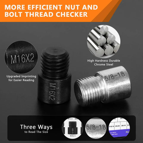 Close-up of Nut And Bolt Gauge Set 44 Piece With Inch And Metric Gauges Male And Female Thread Checker for verification.