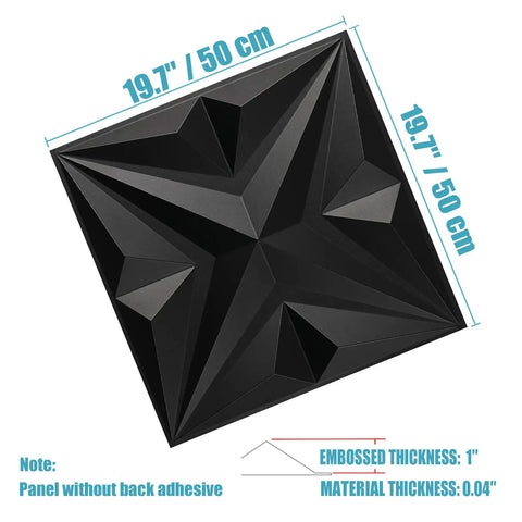 Dope 3D Star Textured PVC Wall Panels White Decor Tiles, 19.7 x 19.7 Inches, Embossed Black Design Detail, Easy Install