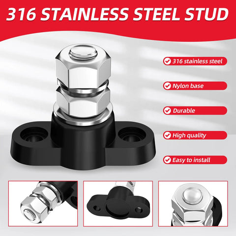 316 stainless steel stud with nylon base, shown on black insulated mount for marine or automotive use