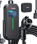 No Sweat Setup Level 1 And 2 EV Charger With Holder, 110V To 240V J1772 Portable Electric Vehicle Charger shown with display and cable.