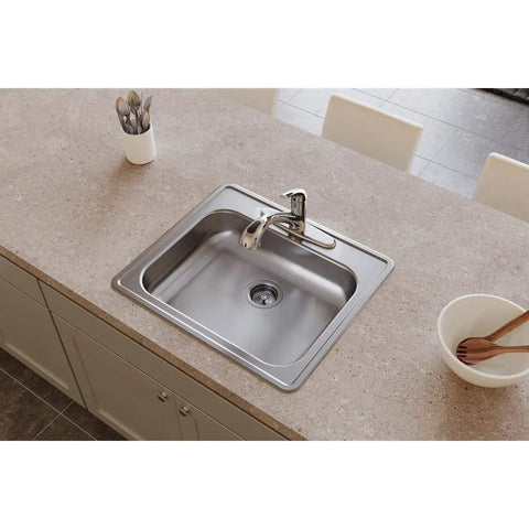 GE125213 Dayton Single Bowl Drop In Stainless Steel Kitchen Sink installed in countertop