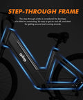 Cityone 26 Inch Electric Bike for Adults With 750W Peak Power, Step Through Frame detail, black city comfort cruiser