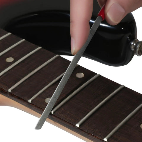 Using fret crowning file from All In One Luthier Tool Kit For Guitar Setup And Fret Work Pro Fret Leveling Beam 16 Inch Fret Crowning File End Dressing