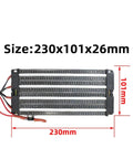 Top Tier Ptc Ceramic Air Heater Serving Up 220 Volt 2000 Watt showing 230x101x26mm size with exposed heating elements.