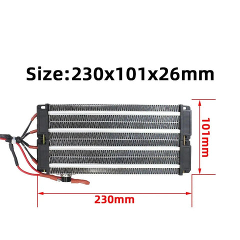 Top Tier Ptc Ceramic Air Heater Serving Up 220 Volt 2000 Watt showing 230x101x26mm size with exposed heating elements.