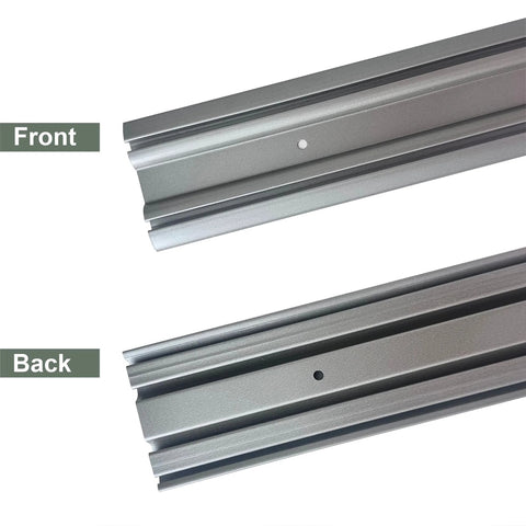 Front and back view of Bottom Track For Bypass Mirror Closet Doors In Gray Metal, 72 Inch Length And Two And Eleven Sixteenths Inch Width