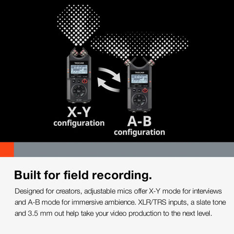 4 Channel Field Recorder With 32Bit Float And USB C Audio Interface in X-Y and A-B mic configurations for music, video, and interviews.