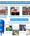 Solid Vertical Water Pressure Tank With Mounting Kit Freeze Proof Food Grade Polyethylene Well Storage Container Built Heavy Duty For Home Plumbing Zero Headaches Installation Sweet Smooth Flow applications image showing various water flow issues addressed.