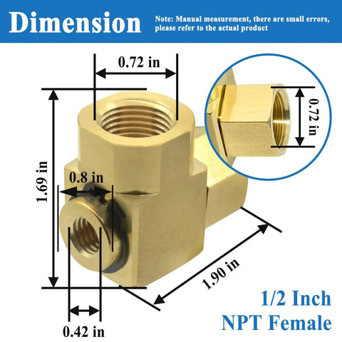 Half Inch NPT Female Swivel Fitting For HSR90 Hose Reel, brass fitting shown with 1.90 in length and 1.69 in height