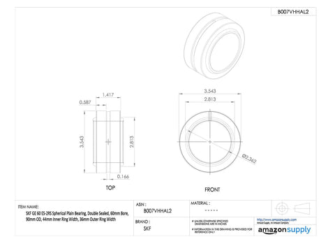 Rock Solid Double Sealed Spherical Plain Bearing With Sixty Millimeter Bore And Ninety Millimeter Outer Diameter dimensions diagram.
