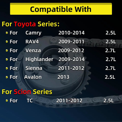 Toyota Timing Chain Kit 2.5L 2.7L For Camry 2010 To 2014 RAV4 2009 To 2011 Highlander compatibility chart