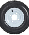 Two Pack 4.80-8 Trailer Tires On 8 Inch Rims With 4 Lug On 4 Inch Bolt Pattern Center Bore 2.85 Inches Pre Mounted White Rims