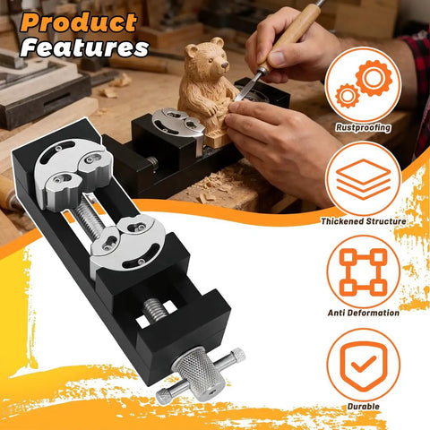 Dual Jaw Mini Vise Clamp With Fractal Jaw That Auto Adapts To Irregular Shapes For Mad DIY Projects shown in woodworking task